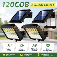 2PCS LED Motion Sensor Solar Lights Outdoor Wall IP65 Waterproof Security Lamp