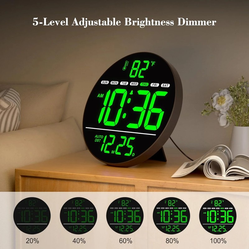 LED Digital Wall Clock Large Display Temp Date Day Auto DST Brightness gallery