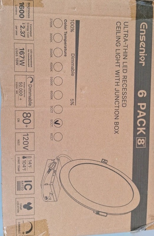 6 Pack 8 Inch LED Recessed Light, Dimmable, 2700K-5000K 5CCT, 1600LM High Bri... gallery