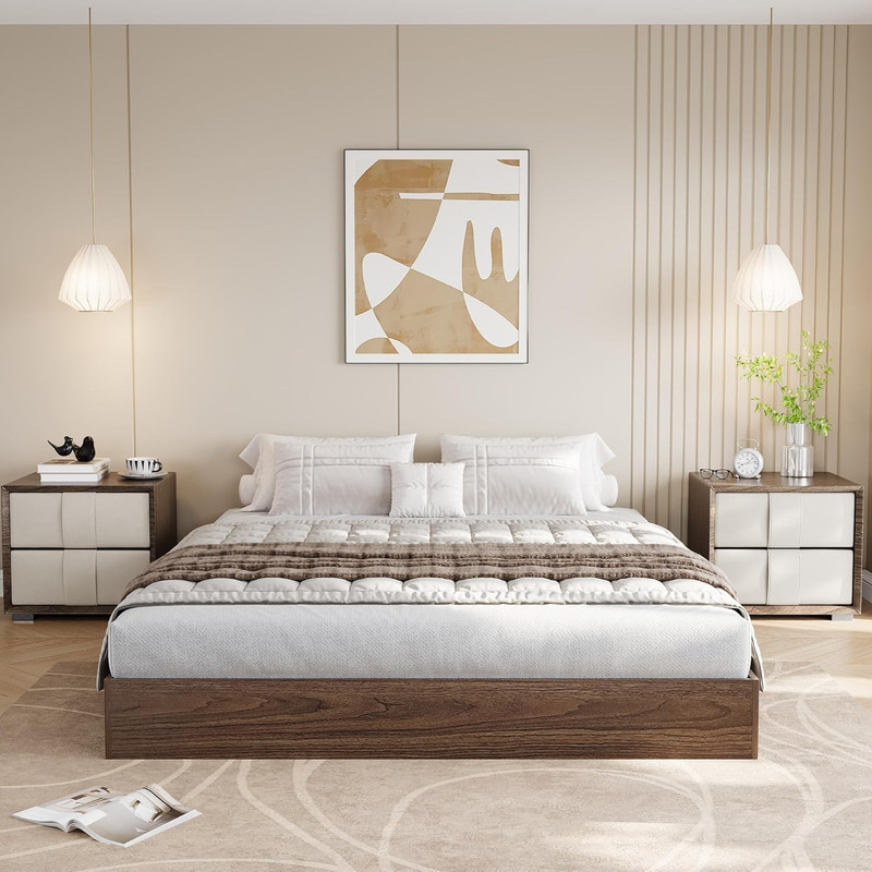 Queen Size Solid Wood Platform Bed, Modern Minimalist Floor-Standing Design with gallery