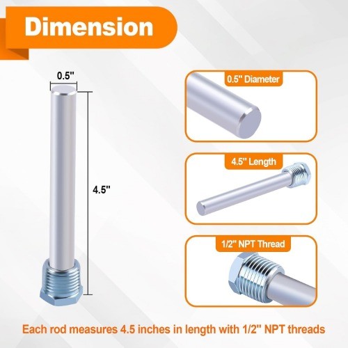 Water Heater Magnesium Anode Rod Compatible with Heaters 11553-4.5”, 1/2" NPT, gallery