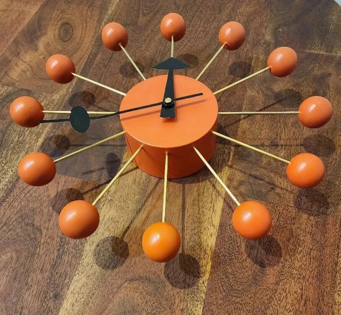 Steel Ball Modern Clock 12" Wall Clock Orange George Nelson Retro Mid-Century gallery