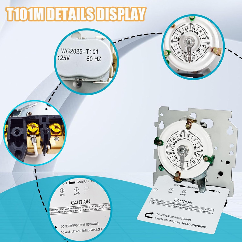 T101M Pool Pump Timer Mechanism 24-Hour 120V 40A 60Hz SPST Mechanical Switch gallery