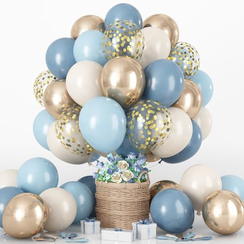 Dusty Blue Balloon Set, 60Pcs 12 Inch Slate 12 inch 60pcs Dusty Blue Gold White gallery