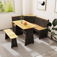 Solid Wood Corner Dining Table Set L Shape Bench Kitchen Nook 4-6