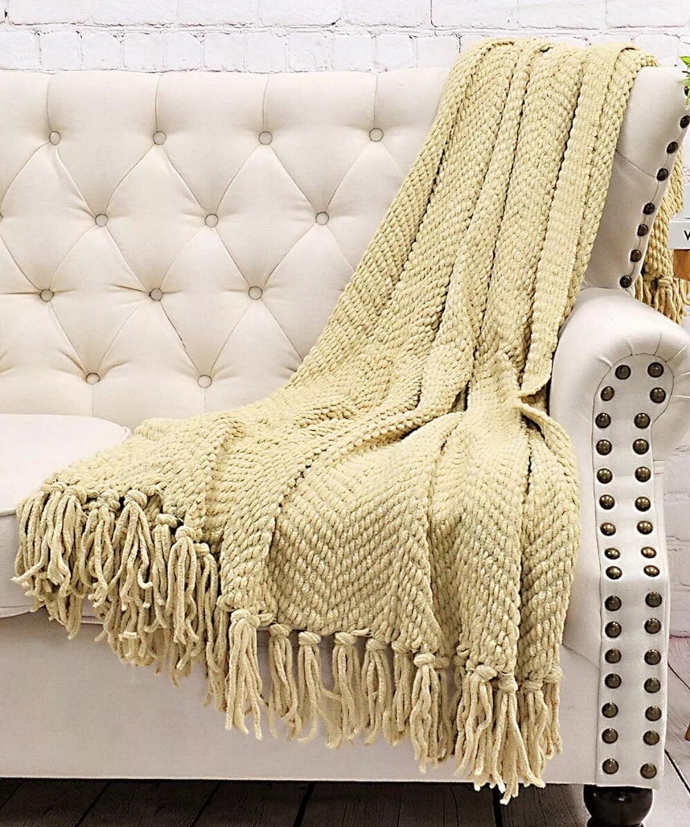 Home Soft Things Throw Blanket Knitted Tweed Throw 50'' x 60'' Light Camel gallery
