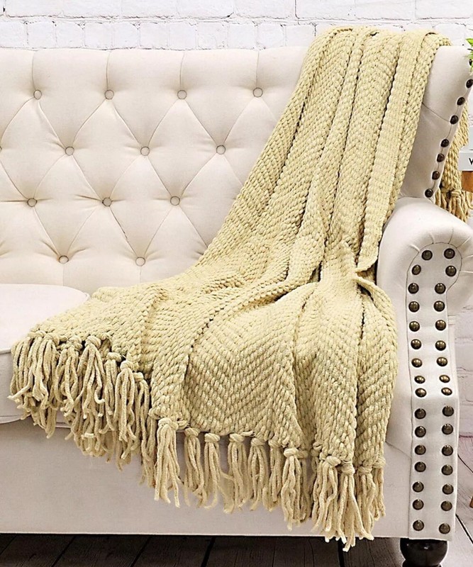 Home Soft Things Throw Blanket Knitted Tweed Throw 50'' x 60'' Light Camel gallery