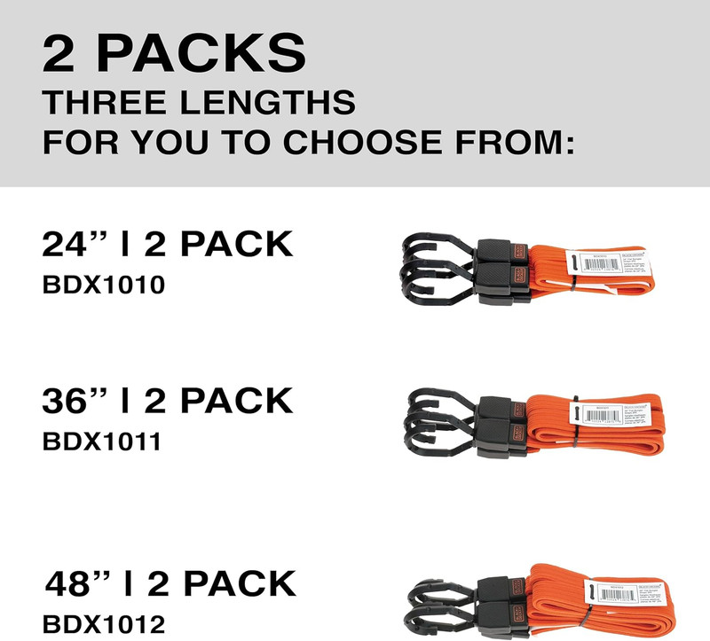 24" Flat Bungee Straps, 2-Pack | Non Scratch Steel-Core Hooks & Textured Grip Pa gallery