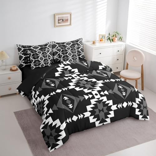 Western Aztec Sheet Sets 7 Piece, Native American Navajo Queen Black Grey White gallery
