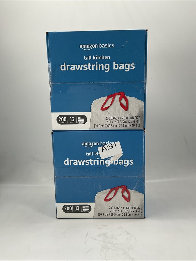 2 PK! Amazon Basics Tall Kitchen Trash Bags 13 Gal Unscented 400ct (A91)