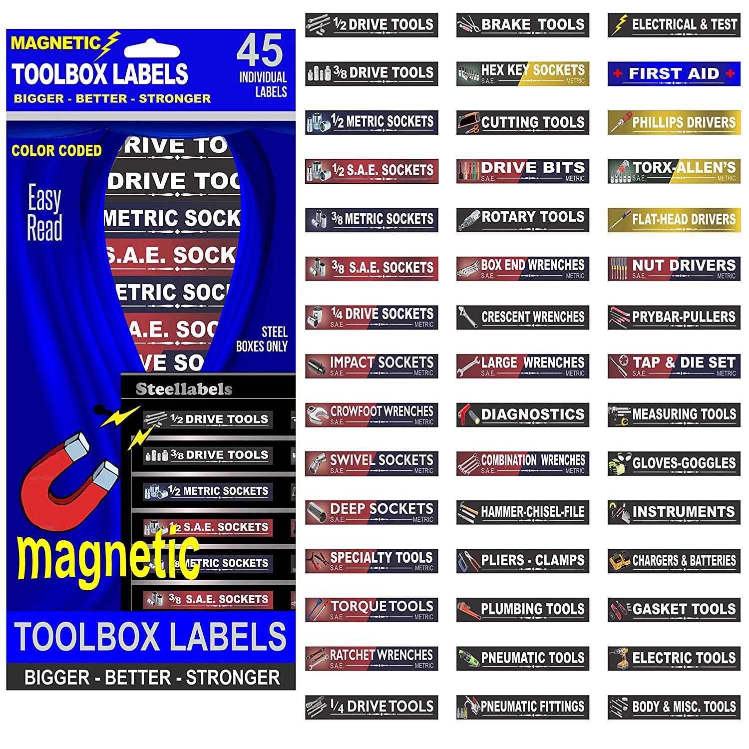 Ultimate Blue Magnetic TOOLBOX LABELS fits all tool chest & cabinets gallery