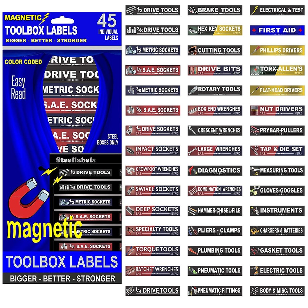 Ultimate Blue Magnetic TOOLBOX LABELS fits all tool chest & cabinets
