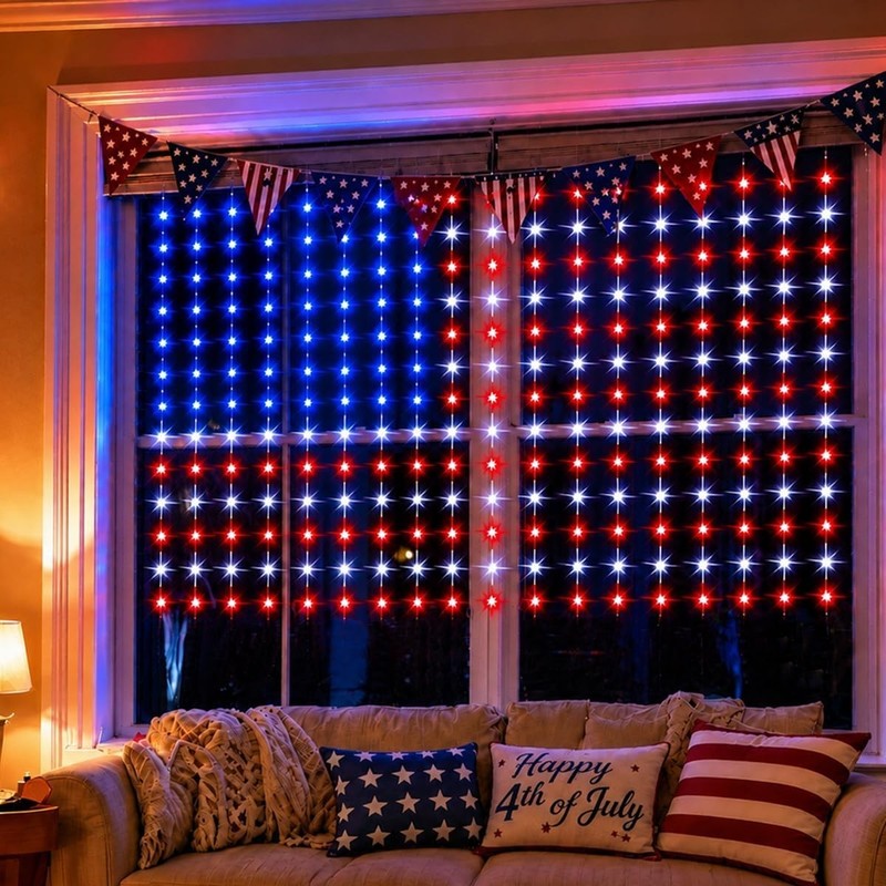 American Flag String Lights, Waterproof Led Flag Net Light, with 420 Super Brigh gallery
