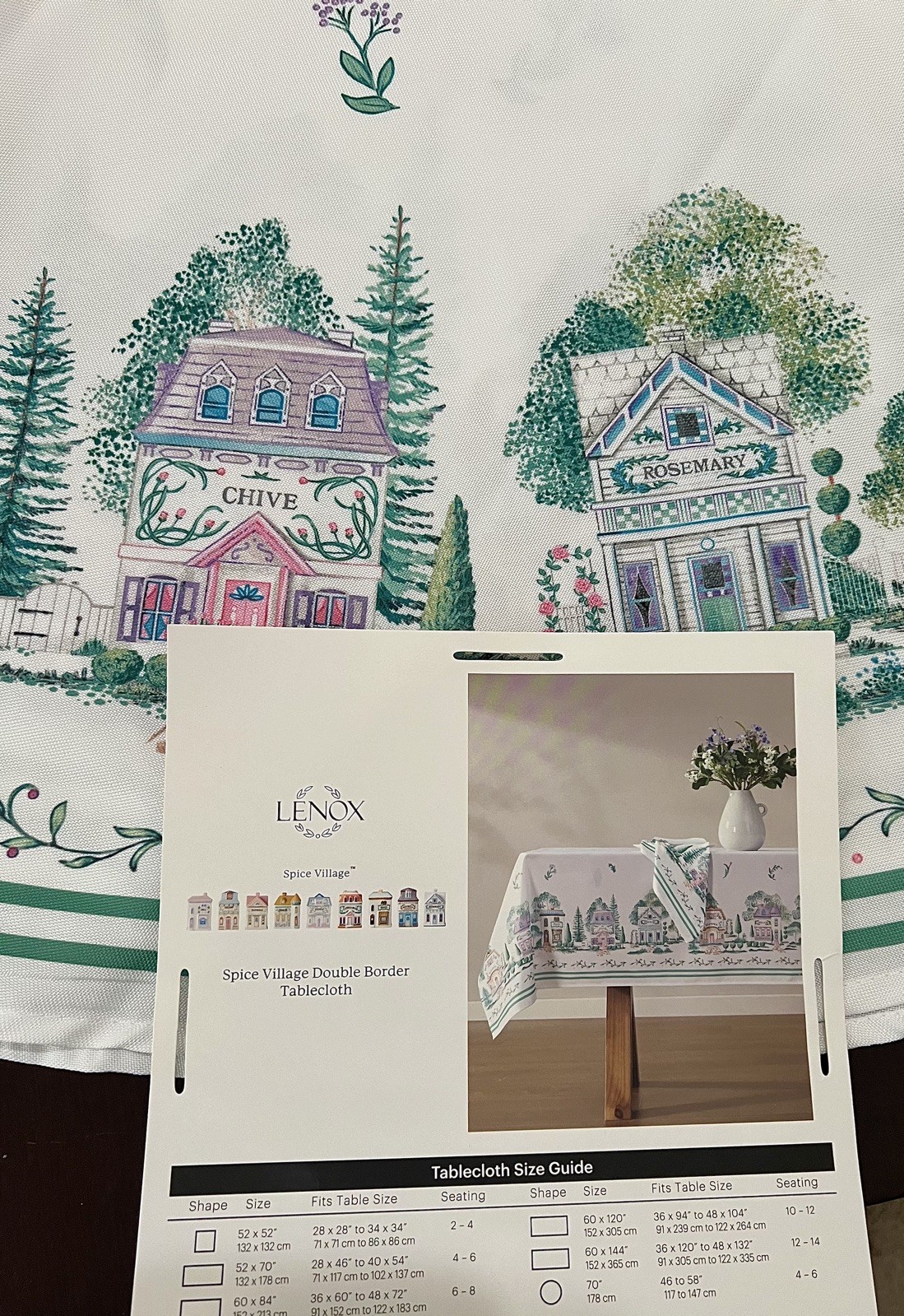 Lenox Spice Village 70 in Round Tablecloth White Multicolor Village Pattern gallery
