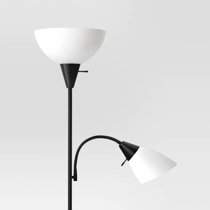 Torchiere with Task Light Floor Lamp Black : Adjustable, ETL Listed, Metal Body gallery