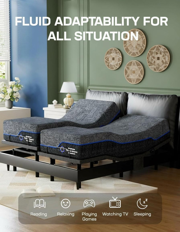 Queen Adjustable Bed Frame with Head & Foot Incline, Wireless Remote, 4 USB Port gallery