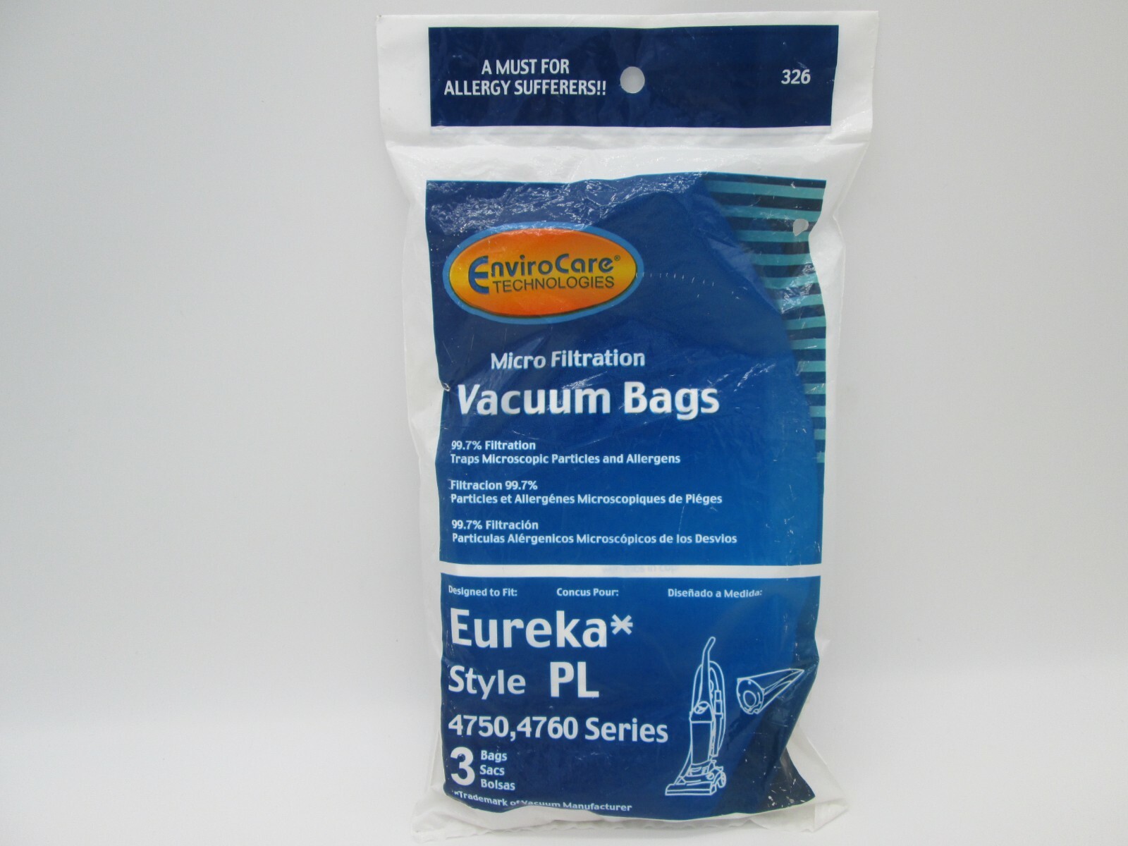 Enviro Care Technologies Micro Filtration Vacuum Bags Eureka Type PL pack of 3 gallery