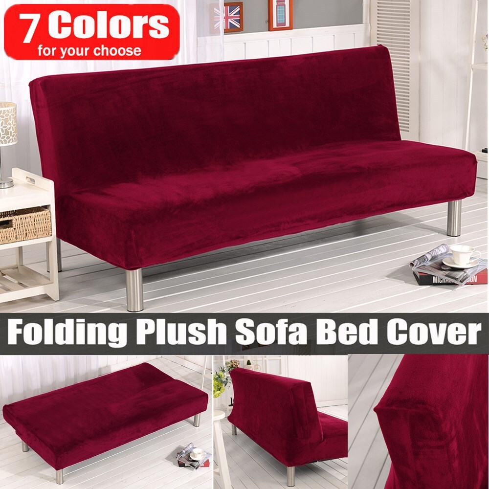 Armless Sofa Cover Stretch Velvet Sofa Bed Cover Futon Slipcover Protector gallery
