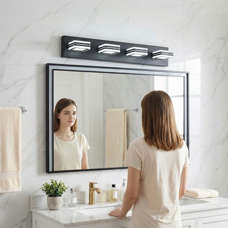 26 Inch 4-Light LED Vanity Light Dimmable Black Bathroom Mirror Wall Light gallery