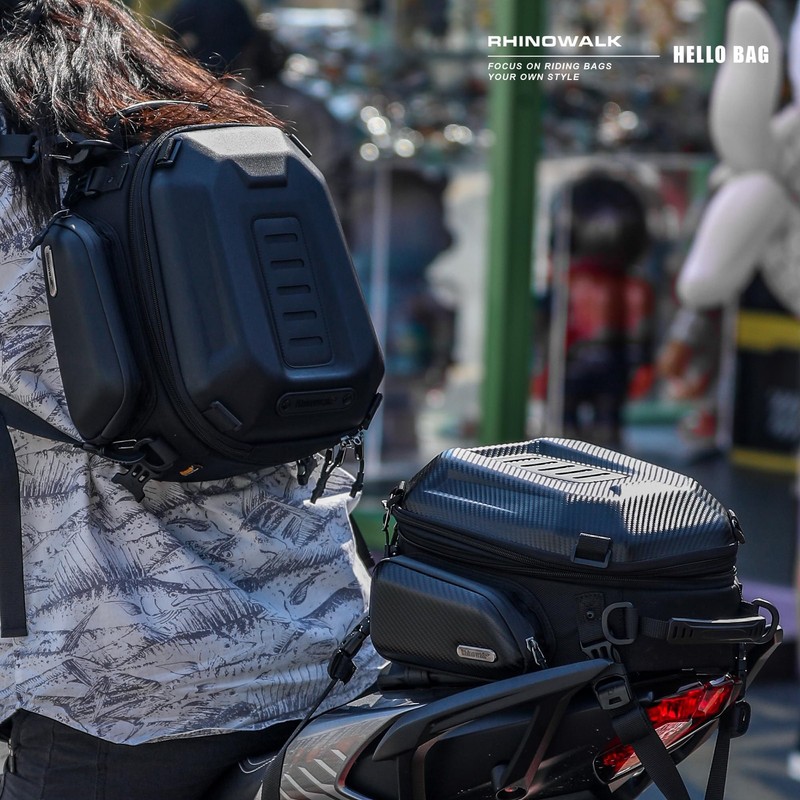 Motorcycle Tail Bag Expandable Hard Shell Motorcycle Travel Luggage 12L-18L, ... gallery