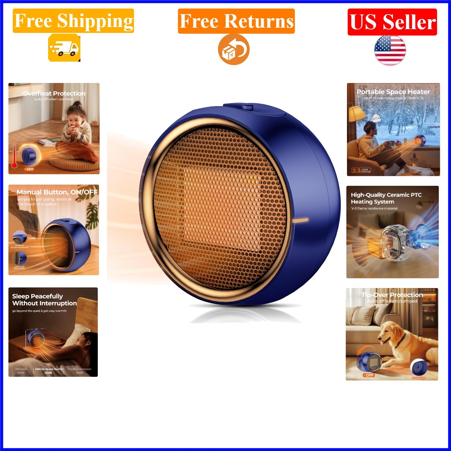 Blue Portable Electric Space Heater, 2-Speed Quiet Cozy Indoor Heating gallery