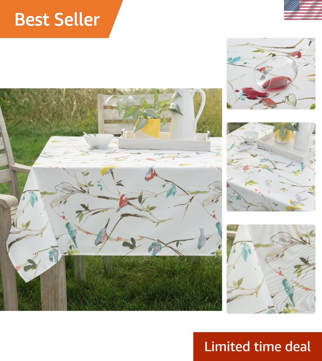 Spillproof Spring/Summer Durable Heavyweight Fabric Indoor Outdoor Tablecloth... gallery