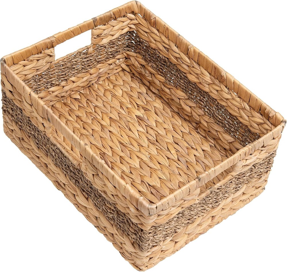 Rectangular Wicker Basket, Storage Basket with Built-In Handles, 1 Piece