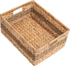 Rectangular Wicker Basket, Storage Basket with Built-In Handles, 1 Piece