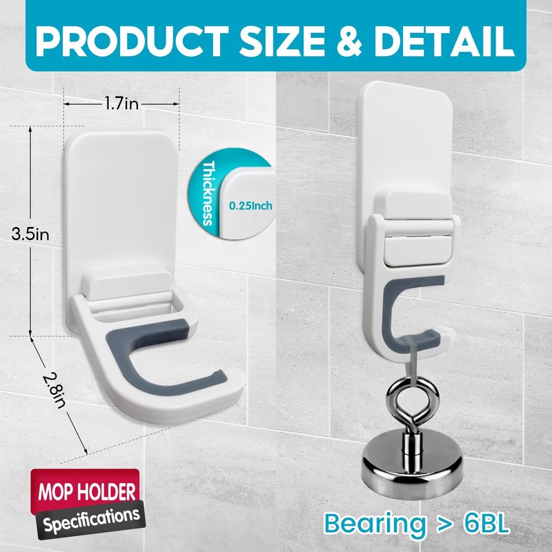 Broom Holder Wall Mount, 2 Pack and Mop Organizer 1x3x2 inches, WHITE gallery