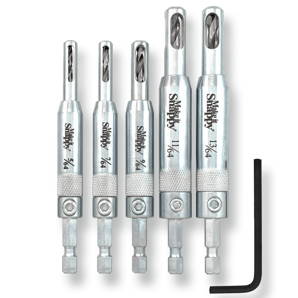 Snappy 5pc Self Centering Hinge Drill Bit Set #2–14 Cabinet MADE IN USA