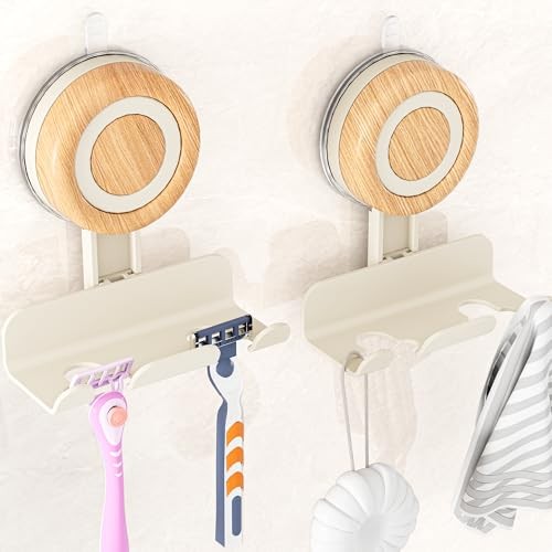 Razor Holder for Shower Suction Cup Shaver Holder for Wall, 2 Pack Beige gallery