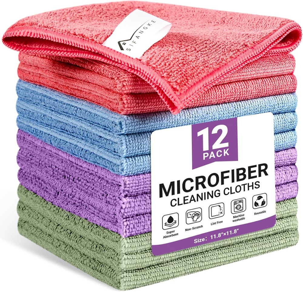 Microfiber Cleaning Cloth, 12 Pack Assorted Color Cleaning Rags for
