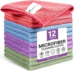 Microfiber Cleaning Cloth, 12 Pack Assorted Color Cleaning Rags for
