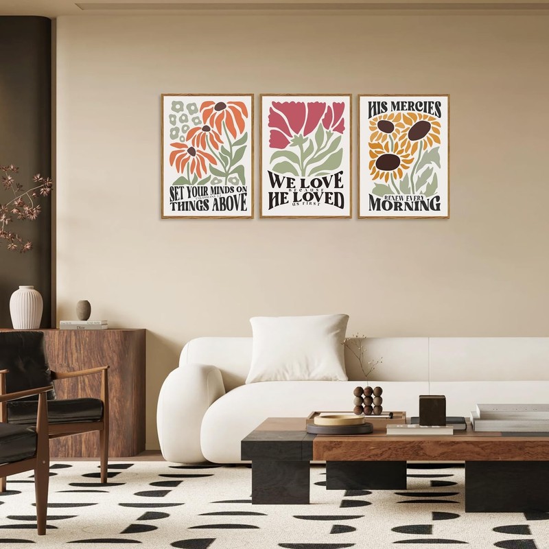 Framed Christian Bible Scripture Wall Art Set of 3, Flower Marke Pictures Wal... gallery