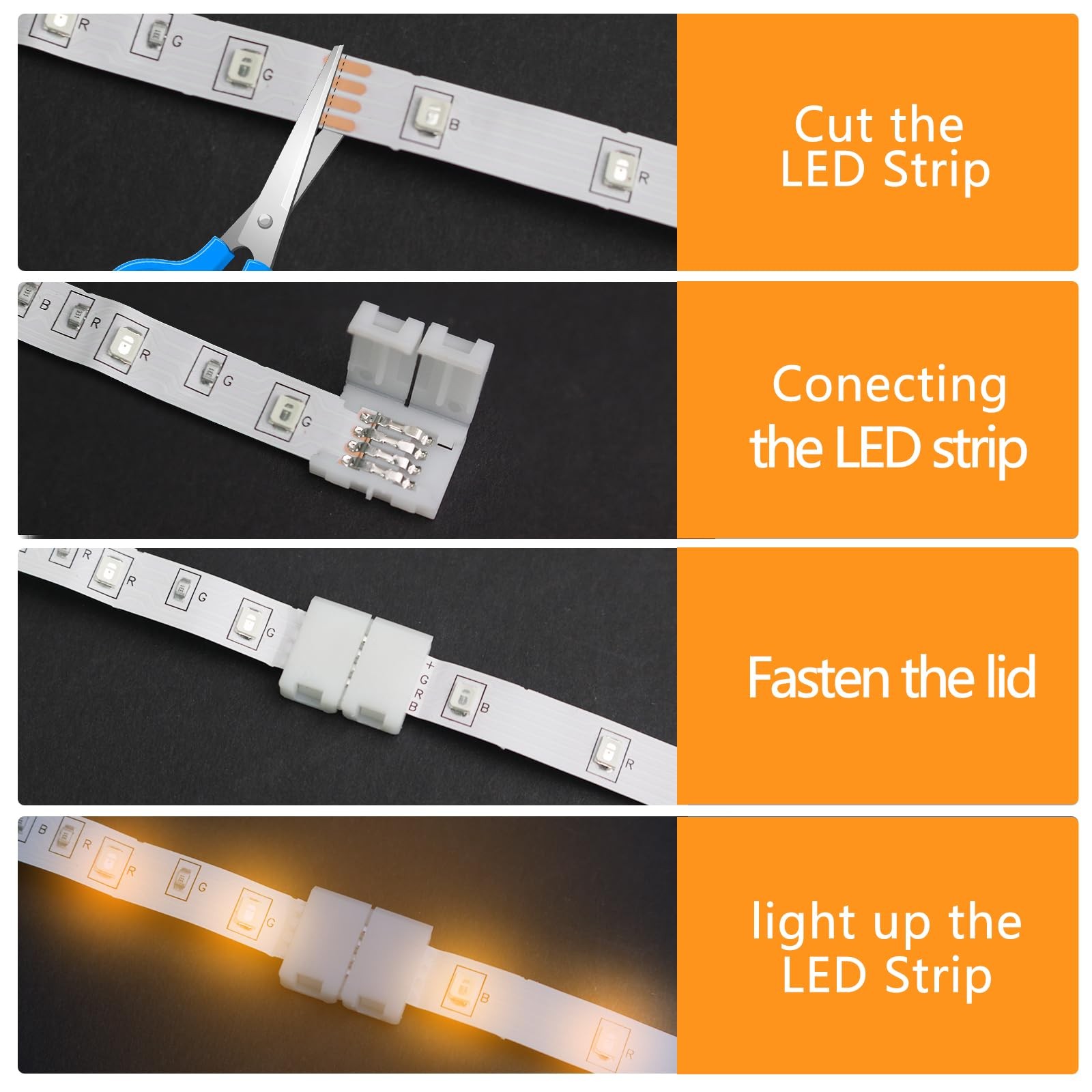 Yetaida 10PCS 3-Pin LED Strip Connectors, 8mm L-Shaped 3pin-8mm-L, white gallery
