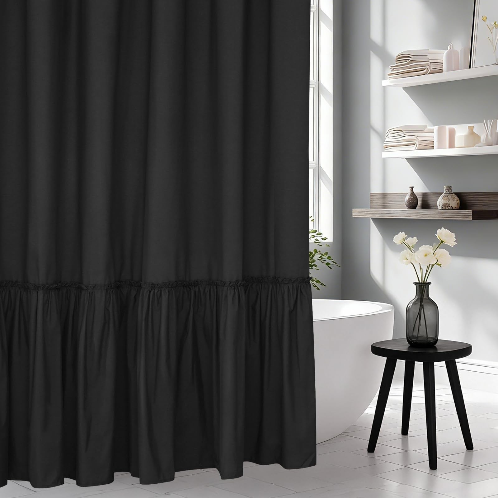 Soft Microfiber Ruffle Shower Curtain with Waterproof TPU Backed, French Coun... gallery