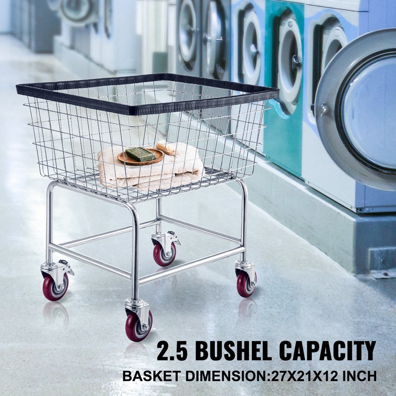 VEVOR Wire Laundry Cart Wire Laundry Basket 2.5 Bushel Heavy Duty w/ 4'' Wheels gallery