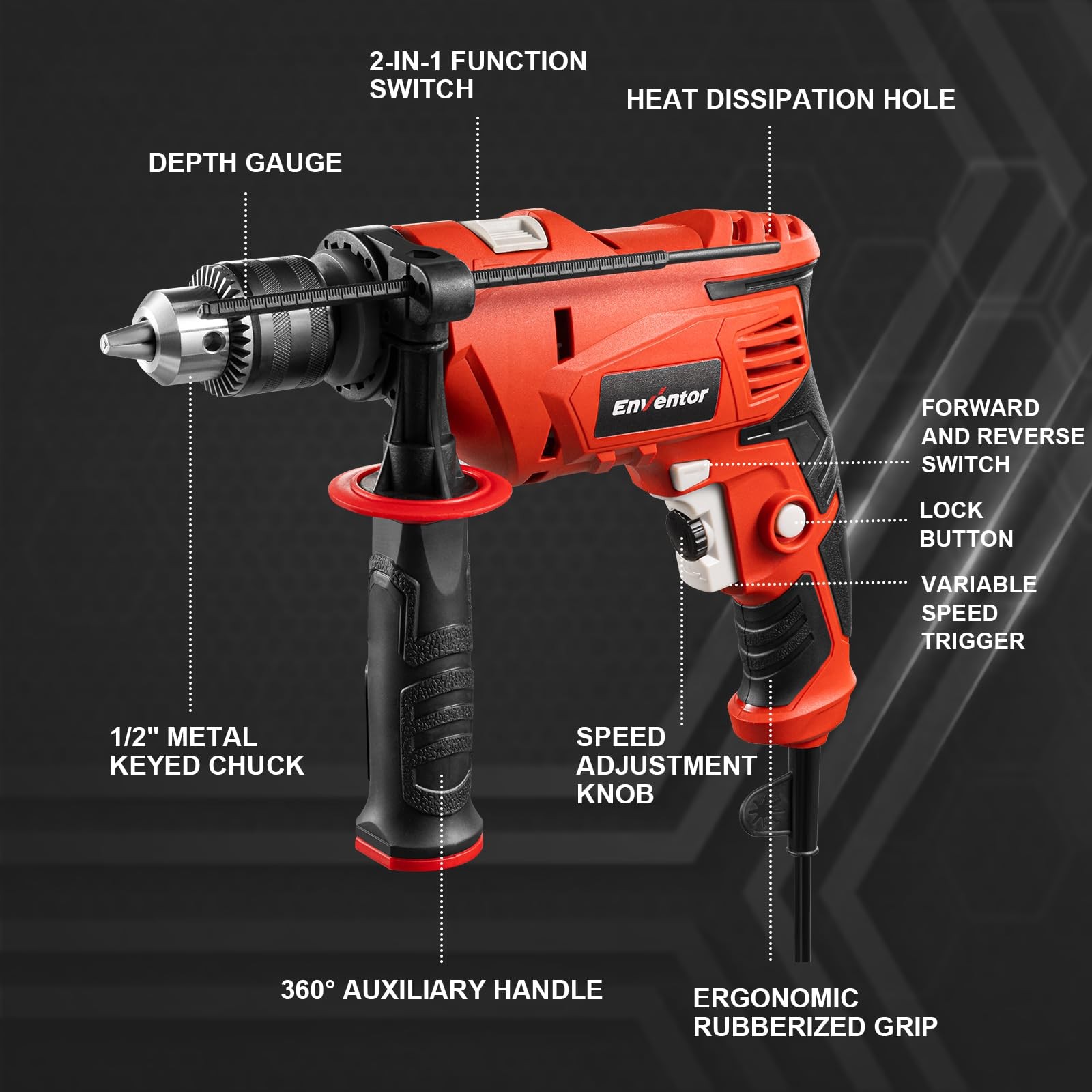 7.5 Amp Hammer Drill, 1/2 Inch Electric Drill Hammer, 900W 0-3000RPM Variable... gallery