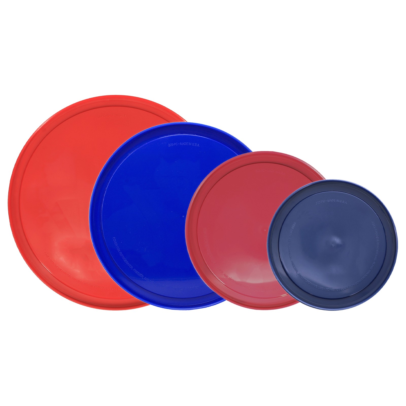 Pyrex 322-PC Blue, 323-PC Sangria, 325-PC Cadet Blue, & 326-PC Red Lids gallery