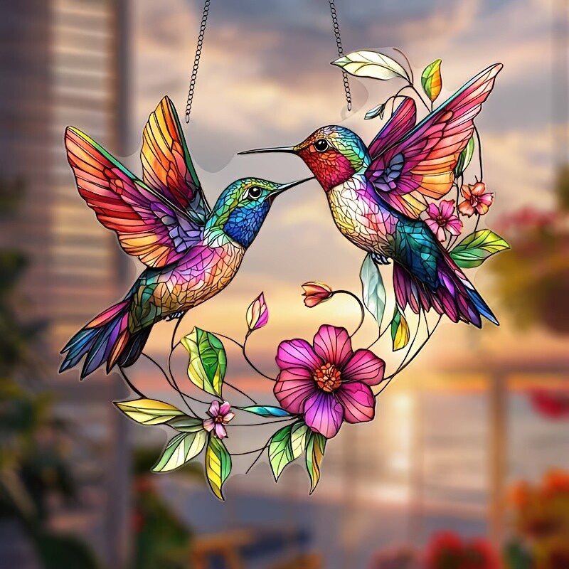 Modern Acrylic Hummingbird Catcher Stained Glass Style Window Hanging Decoration gallery