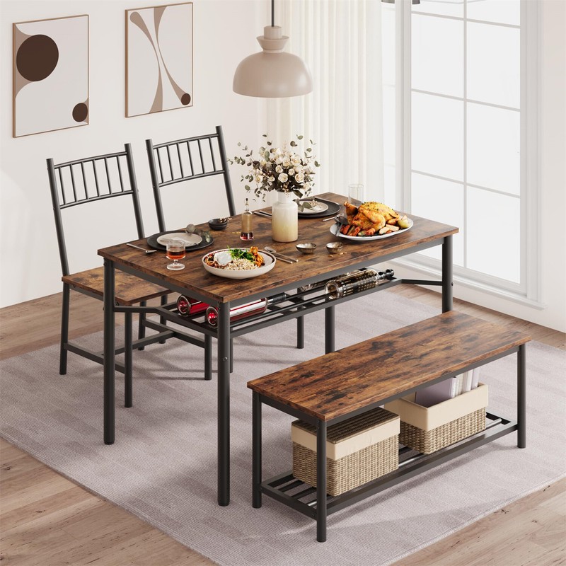 🔥Kitchen Table and 2 Chairs with Storage Bench Dining Table Set for 4 Dining Se gallery