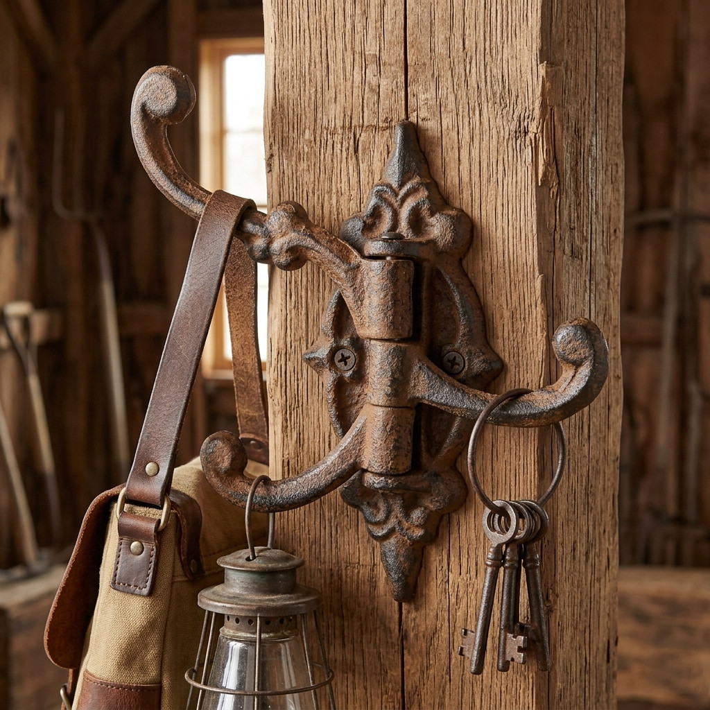 Rustic Swivel Hook Fleur De Lis Cast Iron Coat Hat Purse Towel Hanger Victorian gallery