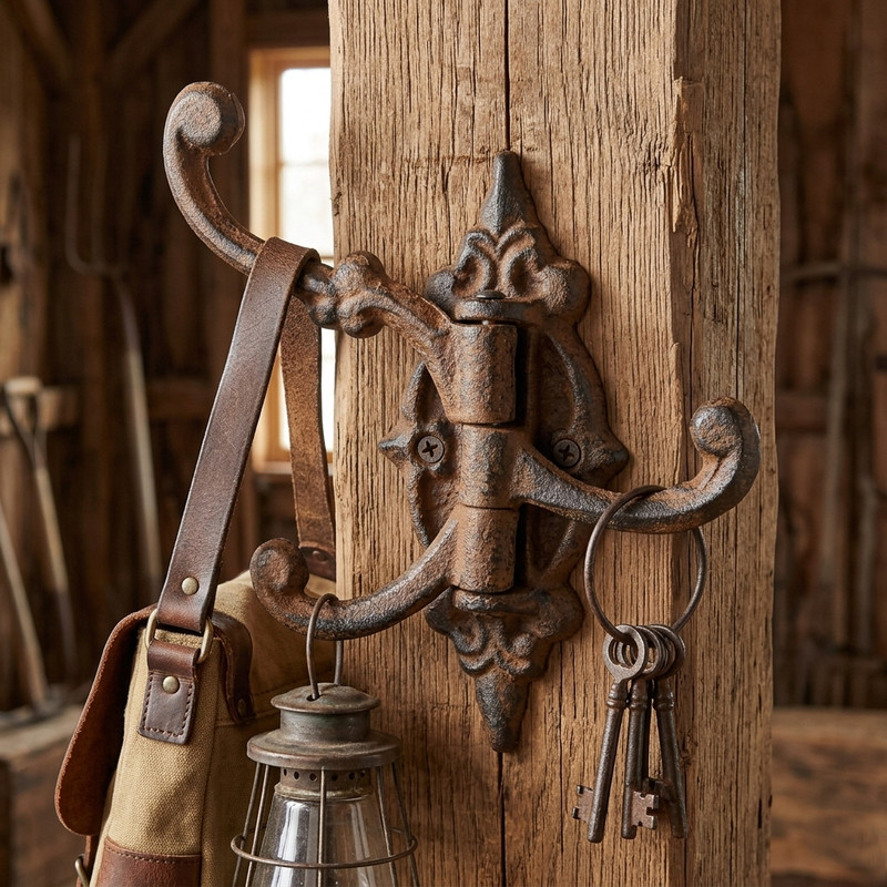 Rustic Swivel Hook Fleur De Lis Cast Iron Coat Hat Purse Towel Hanger Victorian gallery