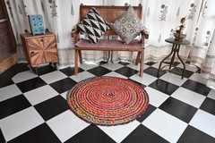 Rugmoda Jute Multicolor Braided 3×3 Round Living Room Area Rug Hand Woven