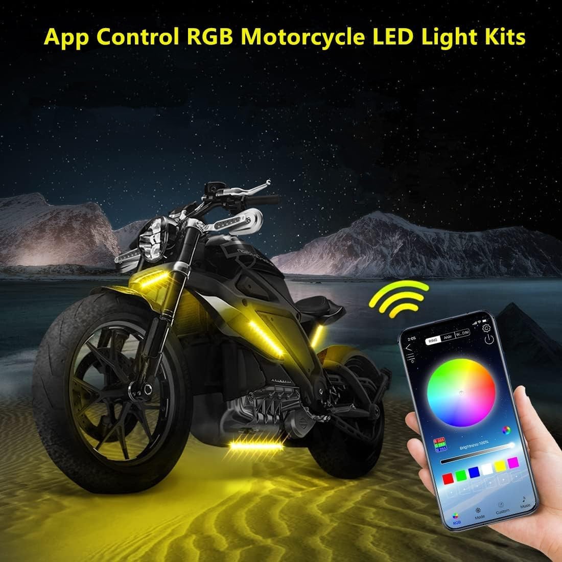 RGB LED Light Kit 6 Pcs Motorcycle App Control Music gallery