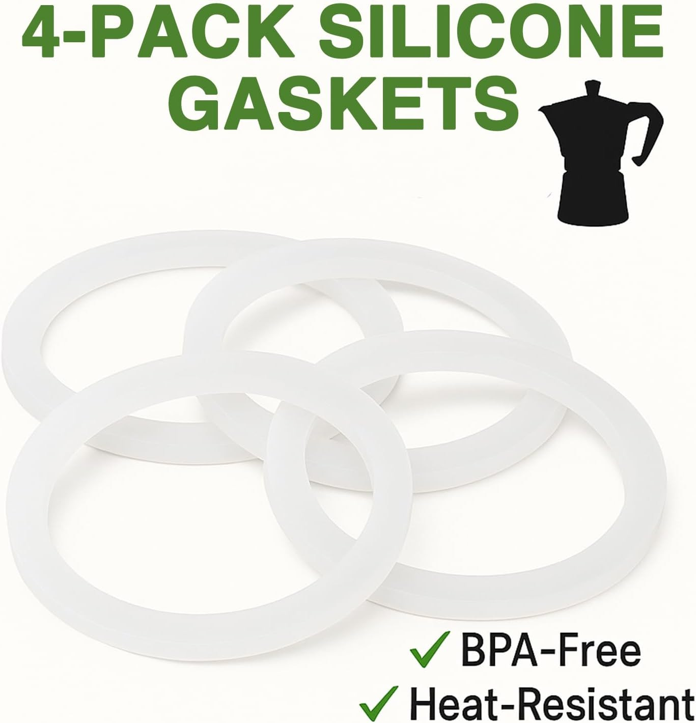 4 Pack Gasket Seal Rings for Bialetti Moka Express Dama 3/4 Cups-Food Grade S... gallery