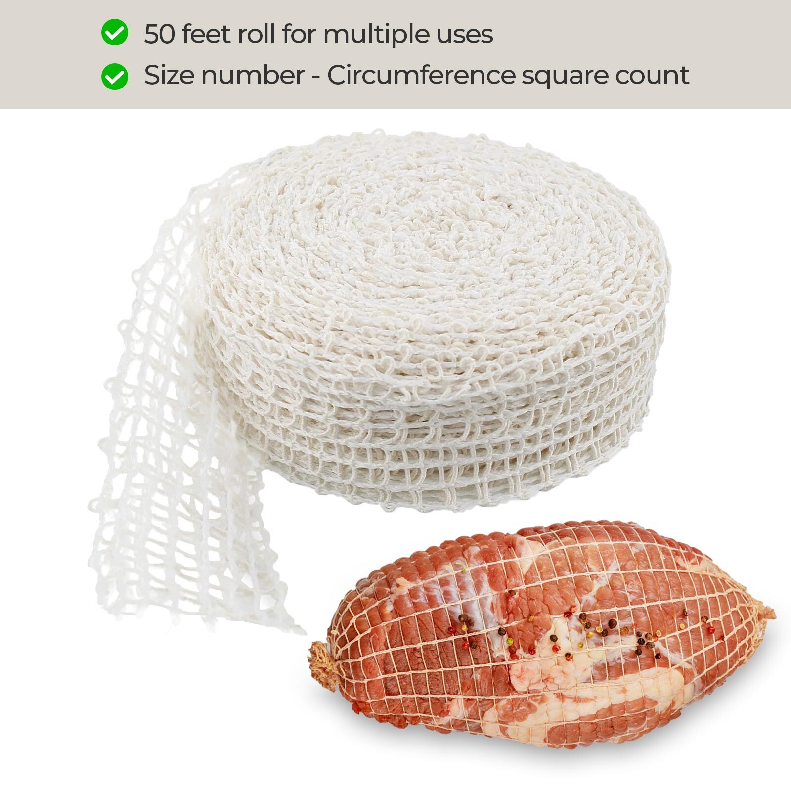 TSM® 50 Ft Elastic Meat Netting Roll Polly-Cotton Twine Butchers Net Size 8-32 gallery