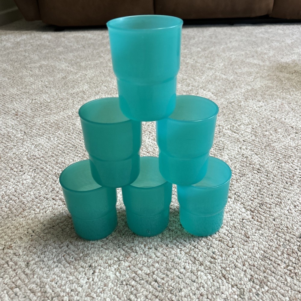 6 Tupperware 8oz Impressions stackable tumbler cup Teal green # 3090K USA Made