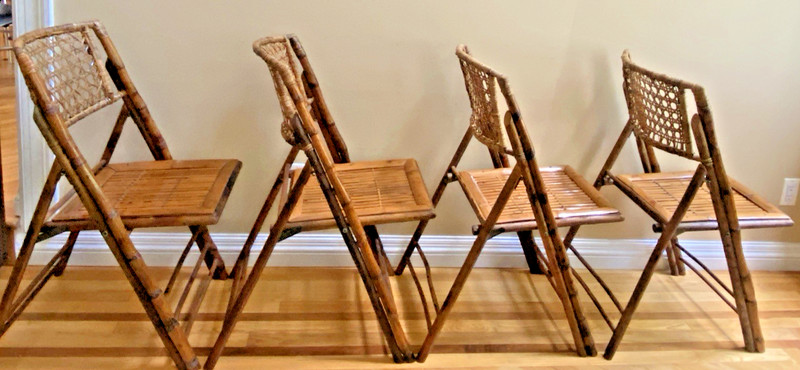 Vintage Tortoise Shell Bamboo Cane Back Fold Up Dining Chair 34” X 18” MCM Rare gallery