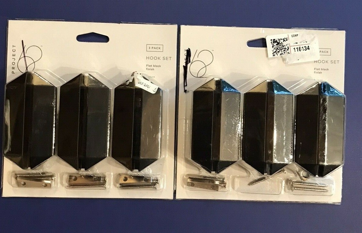 (2) Project 62 3-Pack Hexagonal Galaxy Shield Hook Sets Flat Black 6 Hooks Total gallery